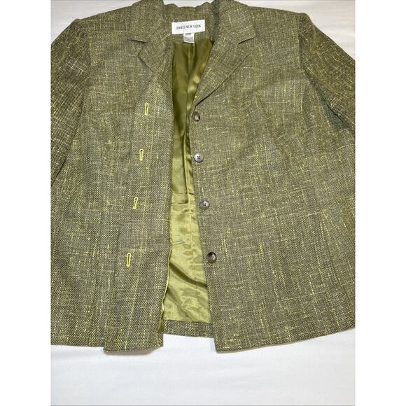 VTG Jones New York Wool Silk Linen Blend Blazer Womens 18W Green Tweed Jacket - Picture 10 of 13